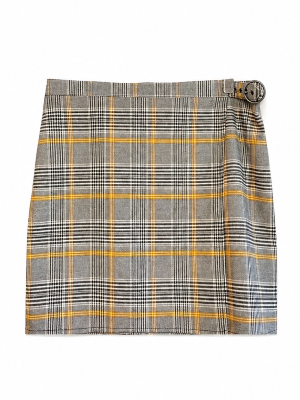 Harlow Grey Plaid A-Line Mini Skirt with Yellow Accents – Size XL EUC - Picture 1 of 14